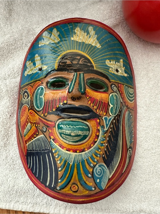 Other - Hand-Painted Teal and Red clay Decorative Tribal Wall Mask